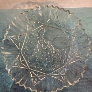 Vintage Federal Glass Bowl, Pioneer Line, Ruffled Rim with Embossed Fruit Bottom